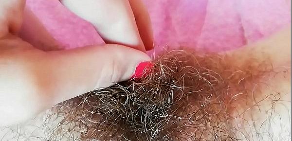  Hairy fetish video big clit hood pulling labia play and wet pussy fingering